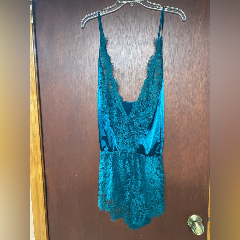 NWT Mentionables Lace Lingerie Teddy romper Teal 2X